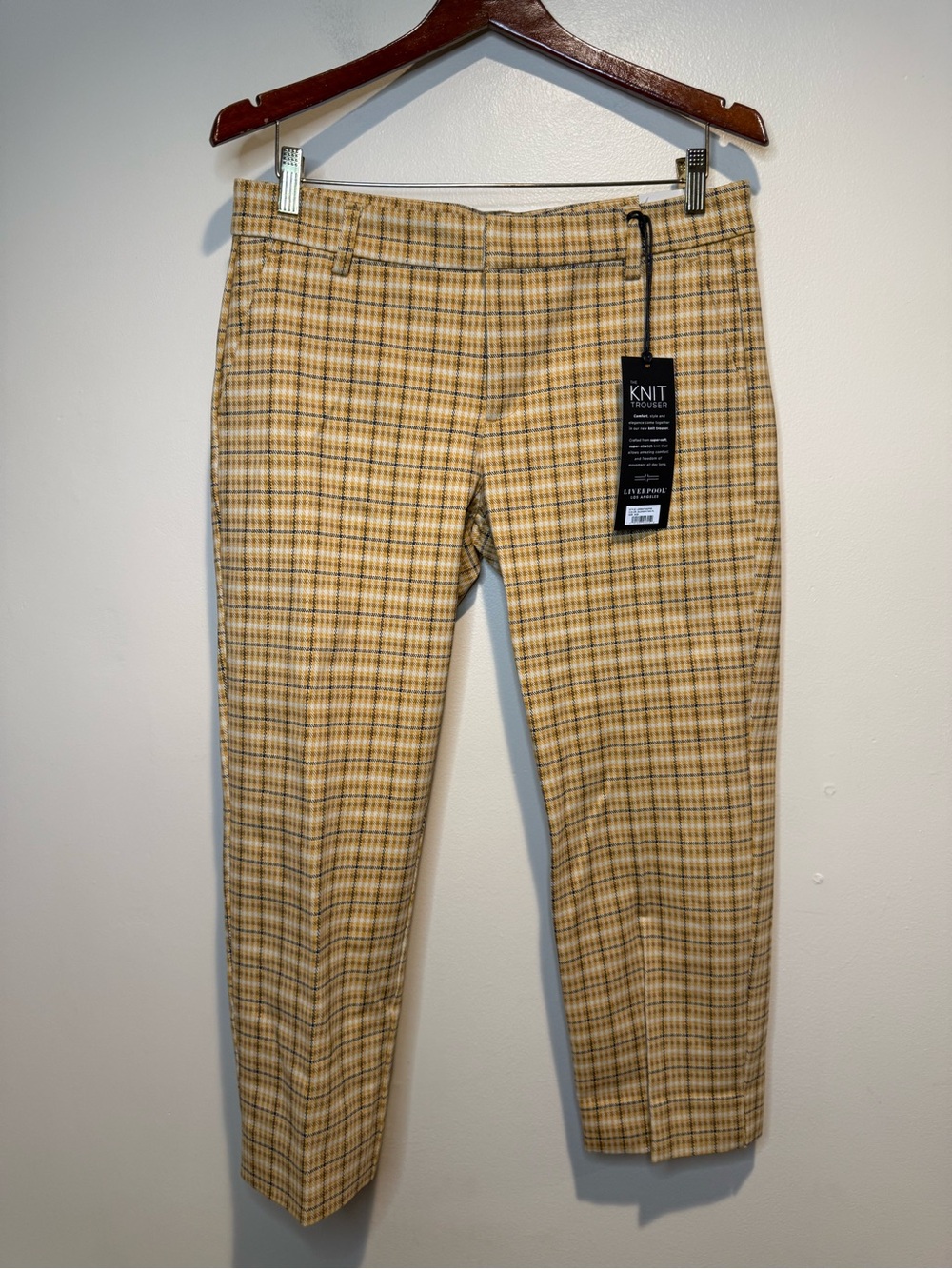 Liverpool The Knit Kelsey Trouser gold navy tan plaid size 4/27